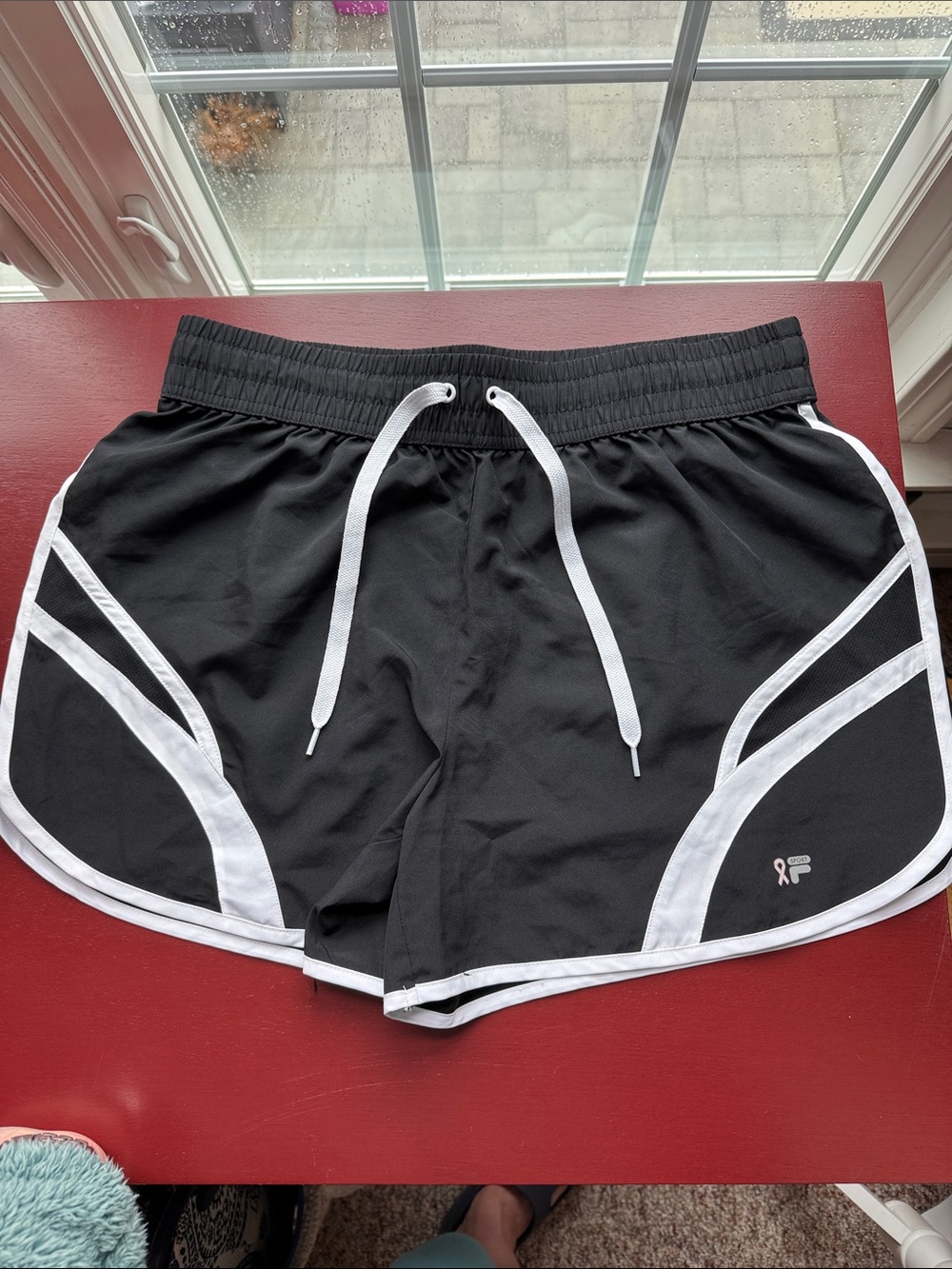 Fila Black Sport Shorts- Breast cancer awareness collection.